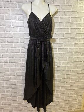 Express Black Shimmer High-Low Wrap Dress, XS